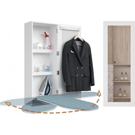 Planche à repasser murale rotative avec armoire de rangement, planche à repasser intégrée et cadre de support pliable, miroirs muraux pour la maison, l’appartement et les petits espaces