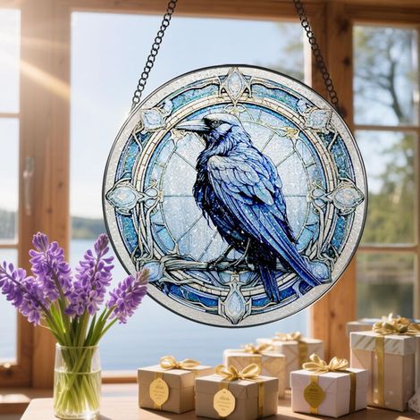 Attrape-lumière vitrail 9 cm – Décoration à suspendre pour mur et fenêtre, idée cadeau Noël, Fête des Mères (1/4)
