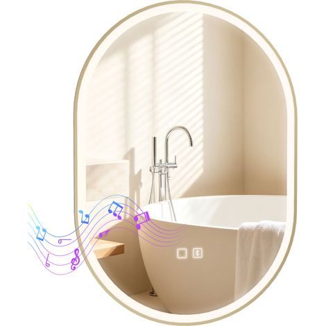 HOMCOM espejo de baño con luces LED y altavoz Bluetooth, 100x70 cm, antivaho, 3 colores regulables, función de memoria, ajuste de brillo, IP44 (1/5)