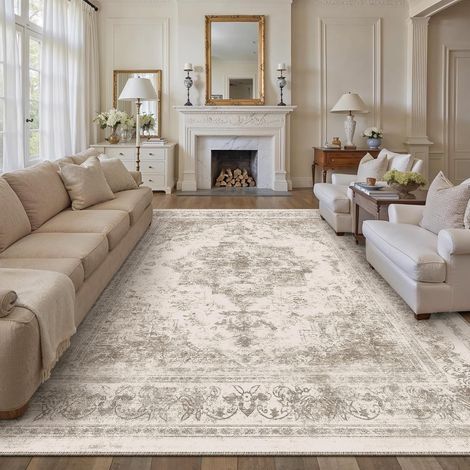 Beige Vintage Tapis Salon 240x300cm Lavable en Machine Rug AntidéRapant Carpet,Chambre Adulte Grand Rugs,Descente de Lit,Interieur Doux Poil Ras,Salle a Manger Carpets,Bureau (1/5)