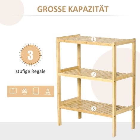 Étagère de salle de bain en bambou 3 niveaux, rangement pour salle de bain, cuisine, salon et couloir, 62x33x80 cm, coloris naturel (1/5)