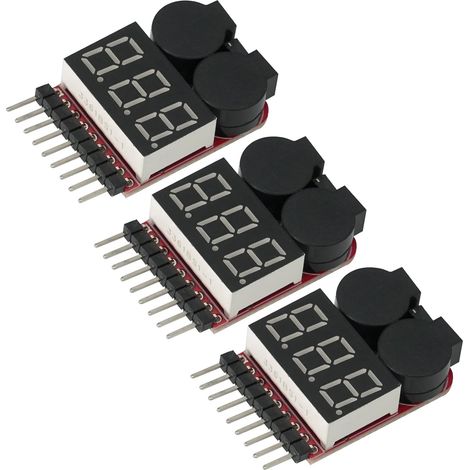 Lot de 3 testeurs de batterie Lipo RC 1-8s - 2 en 1 - Alarme basse tension - Avec indicateur LED pour batterie Lipo Life LiMn Li-Ion (1/5)