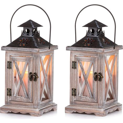 1 Lanterne Bois, Verre 4 Faces, Poignée Métal, Bougeoir Suspendu, Décoration Intérieur Extérieur Mariage