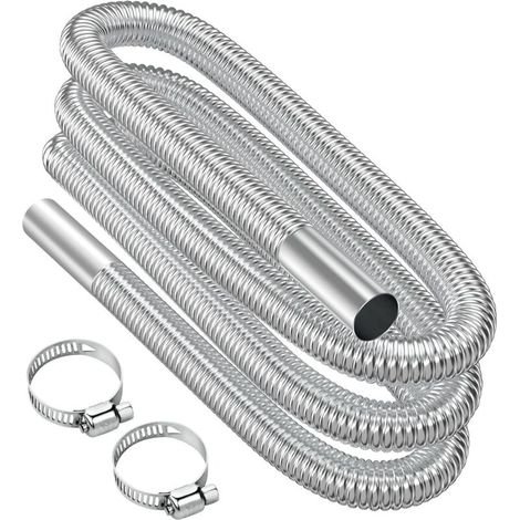 Tuyau d'échappement, 300 cm Portable Flexible Tuyau d'échappement en Acier Inoxydable avec 2 Colliers en Acier IOnoxydable, Tuyau d'Echappement de Voiture(25mm) pour Chauffage Diesel Voiture