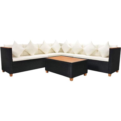 Maison Exclusive - Set Divani da Giardino 5 pz con Cuscini in Polyrattan Nero (1/5)