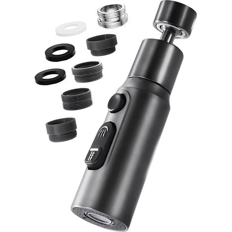Aérateur de robinet, bec pivotant à 360°, robinet de cuisine avec 3 modes, aérateur de pommeau de douche, adaptateur d'économie d'eau pour robinet de lavabo (noir) (1/5)
