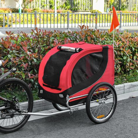 Remolque para bicicleta PawHut para perros con enganche universal, de acero, rojo y negro.