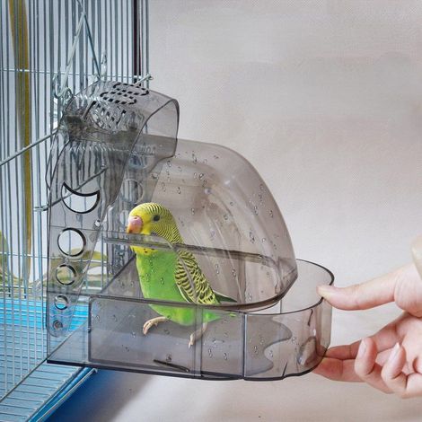 Irovami Petite boîte de bain grise pour perroquet, bassine de cage à oiseaux de style tiroir (1/5)