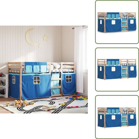 The Living Store Letto a Castello senza Materasso Blu 90x200cm Massello Pino - Letto a castello in legno