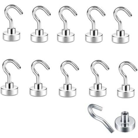 Crochets Magnétiques,10PCS 10 kg + Aimant Puissant avec Crochet 16mm de Suspension Magnétiques Extra Forts pour Aménagement Van, la Cuisine, le Bureau et Garage -