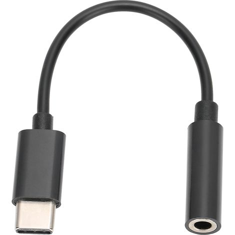 Adaptateur USBC Type C vers prise audio auxiliaire 3,5 mm pour écouteurs, câble USB noir (noir) (1/5)