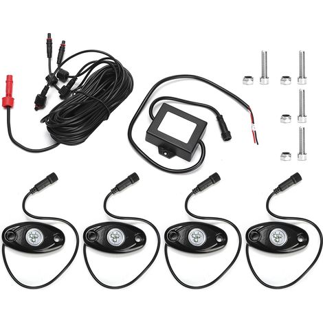 Kit 4 lampes LED RGB 12V DC Bluetooth étanches universelles pour tout-terrain, compatible iOS/Android, éclairage de roche (Modèle A) (1/5)