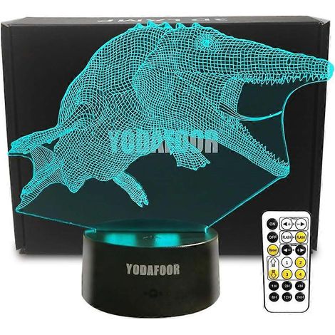 Veilleuse dinosaure Mosasaurus pour enfants, lampe de chevet 3D, 7 couleurs changeantes avec télécommande