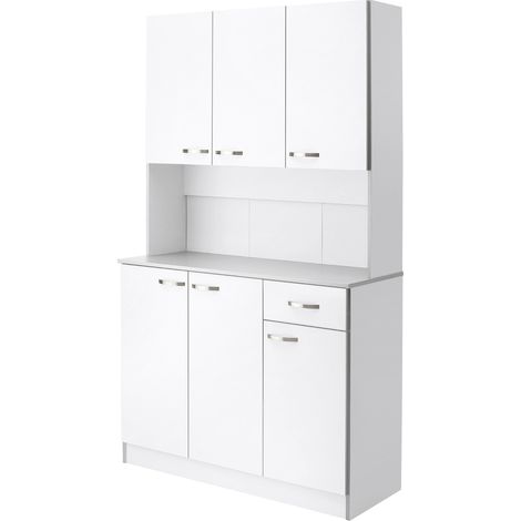 Modernes Küchen-Sideboard mit vielfältigen Aufbewahrungsmöglichkeiten, 6 Türen, 1 Schublade und einer großen Ablagefläche.