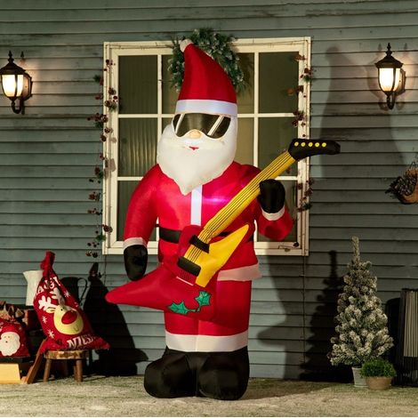 Papá Noel hinchable 140 x 75 x 215 cm de poliéster rojo, fácil de montar, para jardín FloraGrace (1/5)