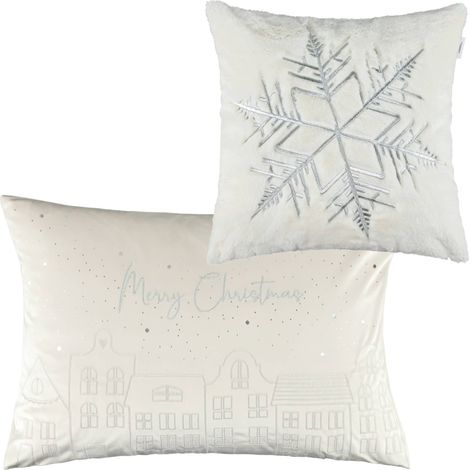 ESPRIT Fodera per cuscino decorativo Natale TOWN - 1 pezzo 60x40 cm, bianco sporco