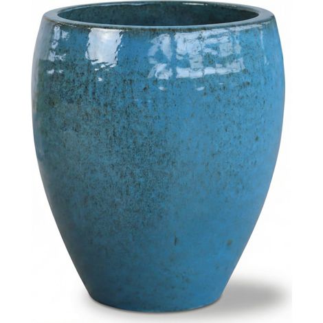 Provencelia Pflanzkübel Poseidon Ø36 cm Höhe 52 cm frostbeständig, keramisch, handgefertigt, Bleu Acier (1/4)