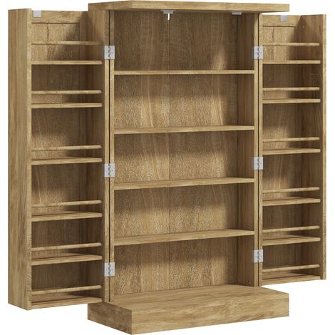 Armoire de rangement Pailès épices 2 portes 4 étagères rotin effet bois naturel (1/5)