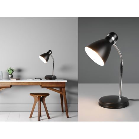 Schreibtischleuchte HARVEY, flexibel Chrom & Metallschirm Schwarz, 33cm (1/5)