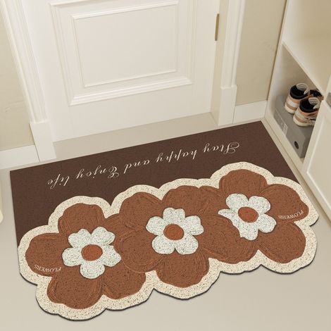 Entryway door mat, dustproof, mud-scraping, wear-resistant, customizable, creative cartoon PVC printed rug for home use - sunflower - burgundy - 4060cm