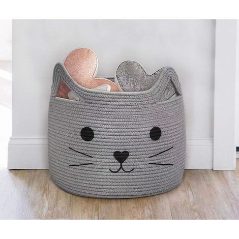 Panier à Linge en Coton pour Enfants, Panier de Rangement pour Vêtements, Panier à Linge Pliable en Corde de Coton, 40x30x33cm Gris