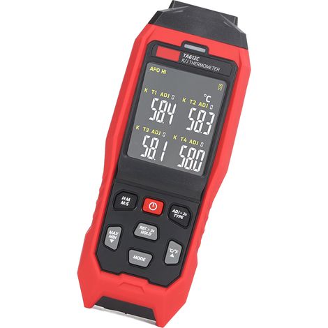 Thermoelement-Thermometer Typ K, 4-Kanal, präzise Messung, digitales Kontaktthermometer, rot (1/5)