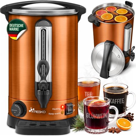 TRESKO Hervidor de vino caliente de cobre de 6,8 l/1500 W, máquina de conservación de acero inoxidable, hervidor de vino caliente, máquina de vino caliente, máquina de bebidas calientes, dispensador d