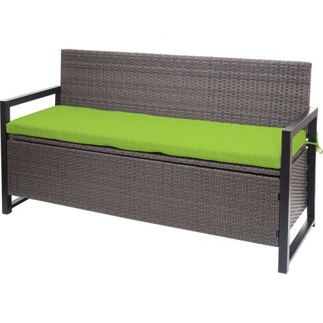 Banc banquette avec compartiment de rangement 3 places en polyrotin gris chiné coussin vert 040005801