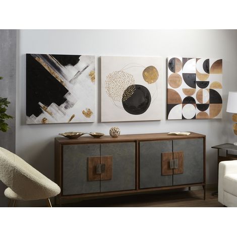 Toiles abstraites imprimées à l'huile, noir et or, 50 % 80 x 80 cm. Lot de 3 pièces (80 x 3 x 80 cm). (1/3)