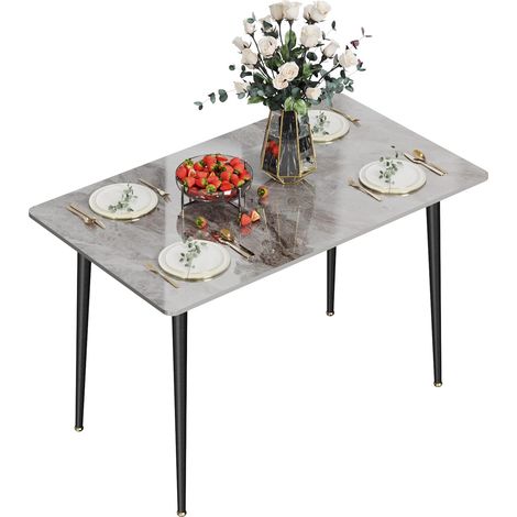Tavolo da Pranzo Effetto Marmo Pietra Sinterizzata Grigio Rettangolare 120x70x76cm (1/5)