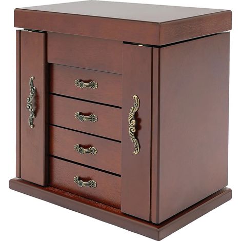 Organizador de joyas, 4 cajones, diseño vintage, marrón. (1/2)