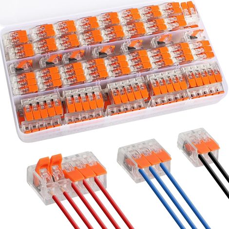 Kabelverbinder, 75 Stück Kabelklemmen Elektro, Wiederverwendbare Klemmen Set mit Betätigungshebel, 4mm² Leiter LüSterklemmen Verbindungsklemme für Für 2-3-5 Leiter Feste Elektro Draht Kabelklemmen (1/5)