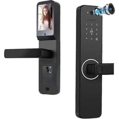 Serrure de porte biométrique intelligente, équipée d'une caméra haute définition, de la reconnaissance d'empreintes digitales et de veines, du Wi-Fi et d'une batterie rechargeable. (1/2)