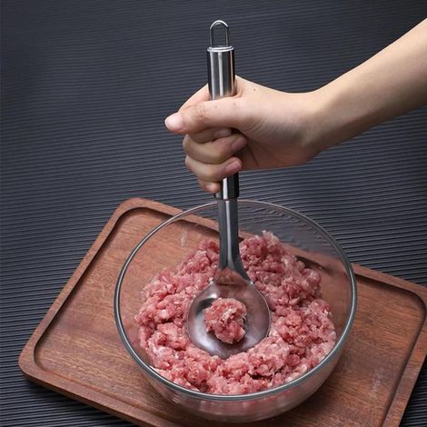 Irovami Cuillère à boulettes de riz et de viande en acier inoxydable pour la cuisine et les ménages. Cuillère à boulettes de riz et de viande pressées, crevettes. (1/5)