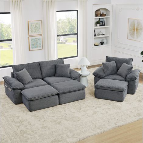 Sofá 2 plazas modular con reposapiés tela OKMYHOME (1/5)