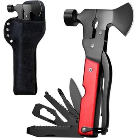 Hache multifonction en acier inoxydable, marteau de sécurité portable pour camping avec manche en aluminium anodisé (1/5)