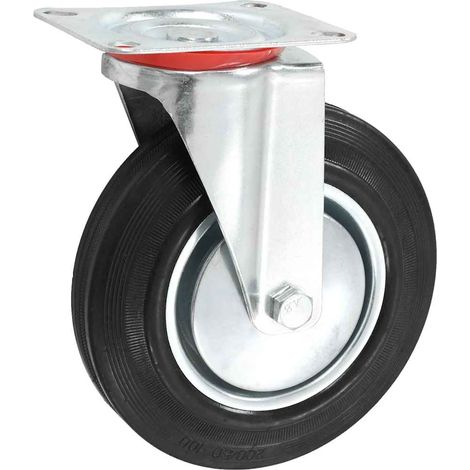 Lot de 16 Roulettes Pivotantes 200 mm pour Meubles et Chariots Caoutchouc Noir et Fer Zingué (1/4)