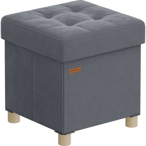 Tabouret de Rangement, Cube Pliable, 38 x 38 x 40 cm, Pouf, Repose-pieds, 37 L, Surface en Velours, pour Chambre, Salon, Dortoir, Gris Ardoise (1/5)