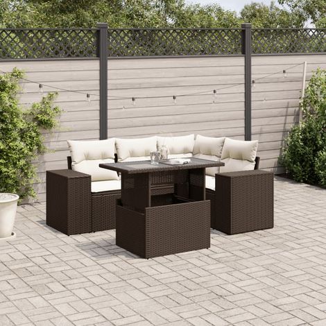 Set comedor de jardín 5 piezas y cojines ratán sintético marrón vidaXL (1/5)