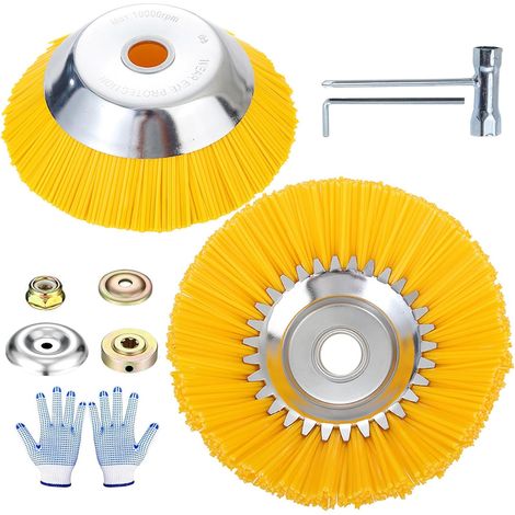 Lot de 2 Tête de Brosse en Nylon pour Débroussailleuse,150mm+200 mm x 25,4 mm Brosse à Mauvaises Herbes,Wild Herb Brush pour débroussailleuse,Tete Brosse Débroussailleuse Universelle,Brosse Désherbage (1/5)