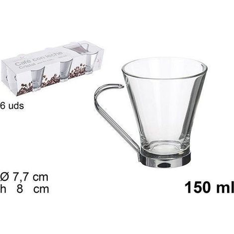 15 cls taza cristal cafe con leche con asa metal - caja 6 unidades