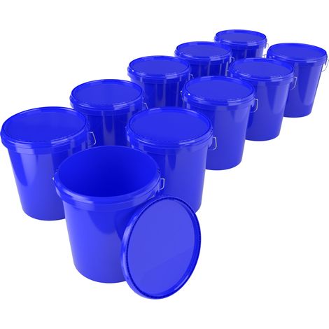 10x Seau avec couvercle Seau à vide en plastique poignée 15,9l alimentaire bleu clair