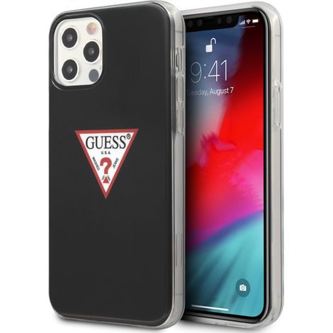 Funda rígida Guess GUHCP12MPCUCTLBK para iPhone 12/12 Pro de 6.1 pulgadas, color negro/negro, colección Triangle.