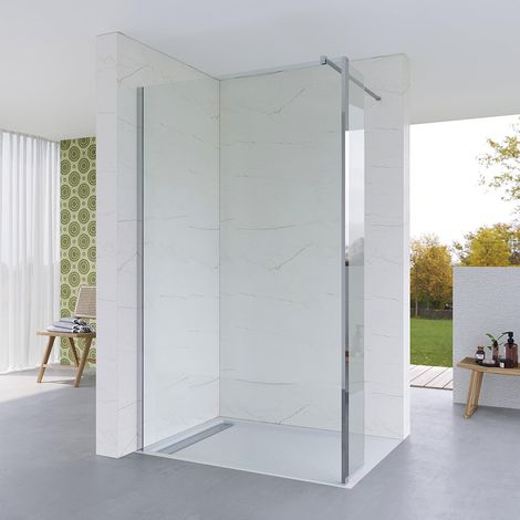 AQUABATOS Walk in Dusche Duschwand Glas Duschabtrennung Glaswand für Duschwanne aus Klarglas 8 mm mit NANO Beschichtung inklusive 90° Stabilisator und Seitenwänden, 110 x 200 cm (1/5)