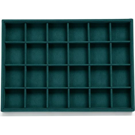 Plateau de Présentation de Bijoux en Velours avec 24 Compartiments,  Cadre en Panneau de densité, 13,7 X 9,6 X 1,3 Pouces, Doublure Anti-ternissement pour Boucles D'oreilles, Bagues, Colliers (1/5)