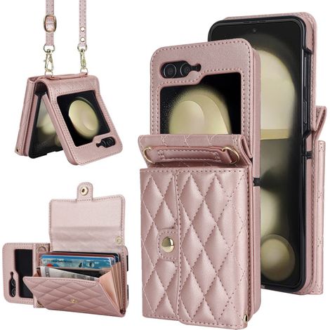 Custodia in pelle con scomparti per carte per Samsung Galaxy Z Flip7 FE / Z Flip6, oro rosa (1/5)
