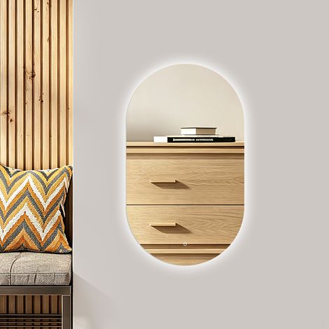 SKY 500x700mm Oval Backlit Bathroom LED Mirror, Dimmable 3 Colour Lights, Anti-fog Demister, Touch Sensor, Wall Mounted IP44 (1/5)