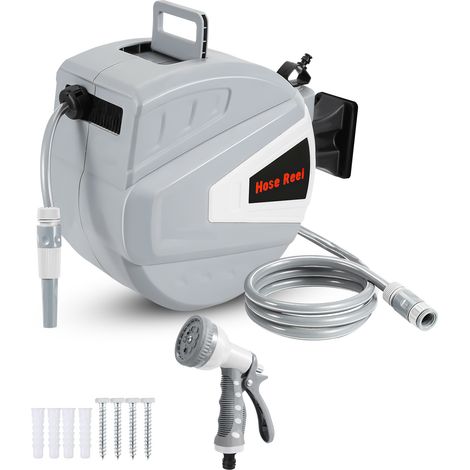 SWANEW Enrouleur De Tuyau 30+2m Pression 8Bar Raccord avec Pistolet à Eau (9 Modes de Jet Réglables) Rétractation Automatique Pneumatique Pivotant à 180° (1/5)