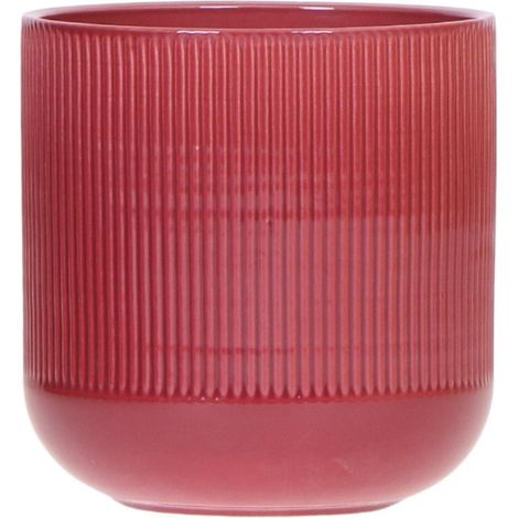 Cache-pot Décoratif Flare Rouge Ø 12 cm - Pot de Fleurs Design Rétro avec Motif à Côtes - PANGIVO (1/3)