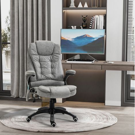 Silla de oficina ejecutiva de poliéster gris con masaje, calor, reclinación 130° y pistón de gas, 68x72x110-120 cm (1/5)